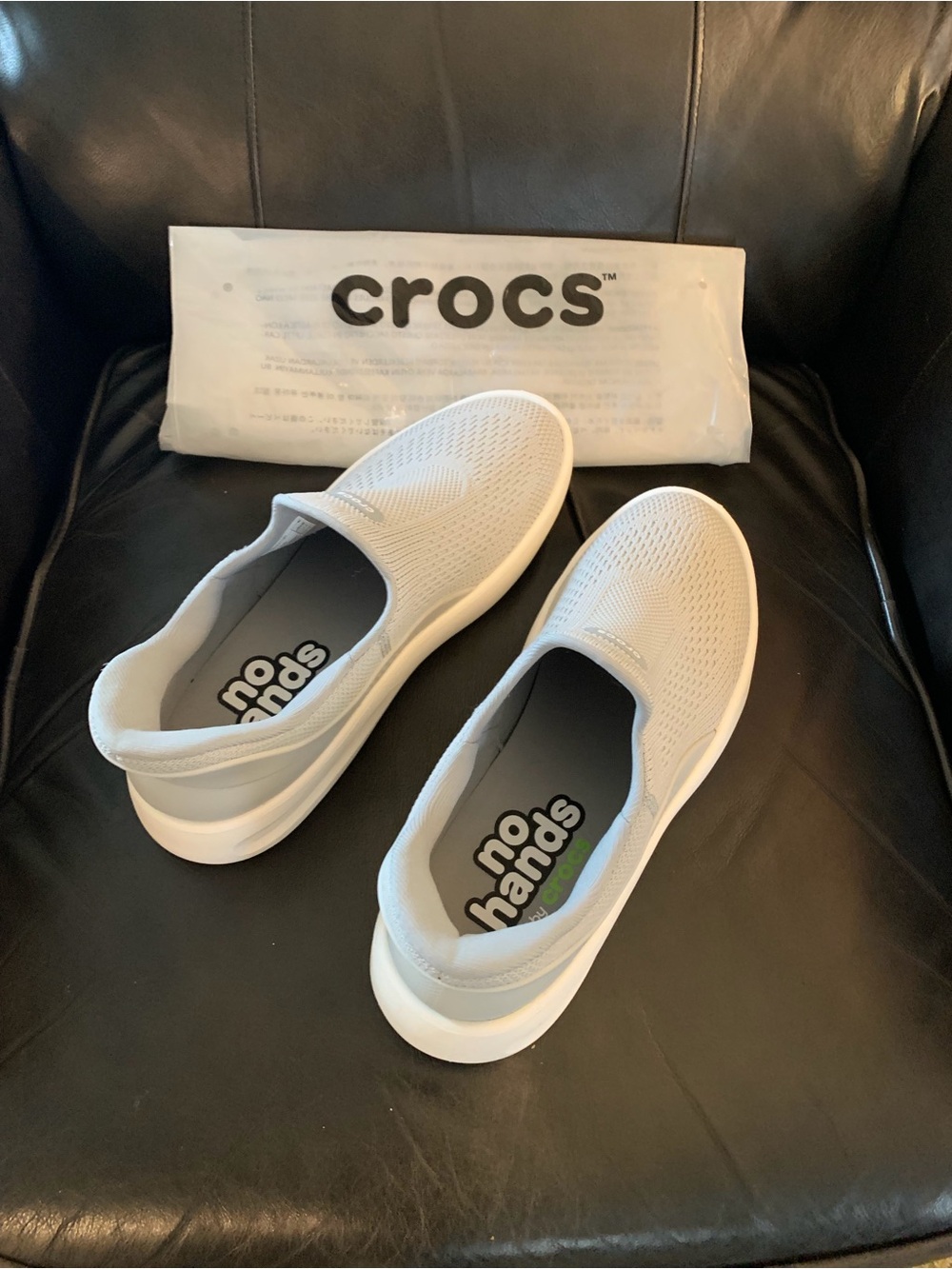 CROCS Kids' Slip-On Sneakers in Light Gray and White